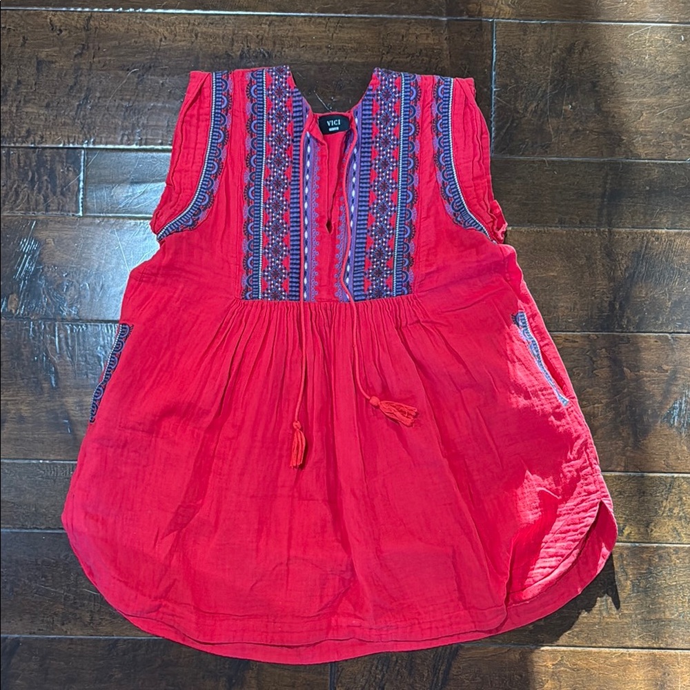 Vici Red and Purple Embroidered Dress/tunic